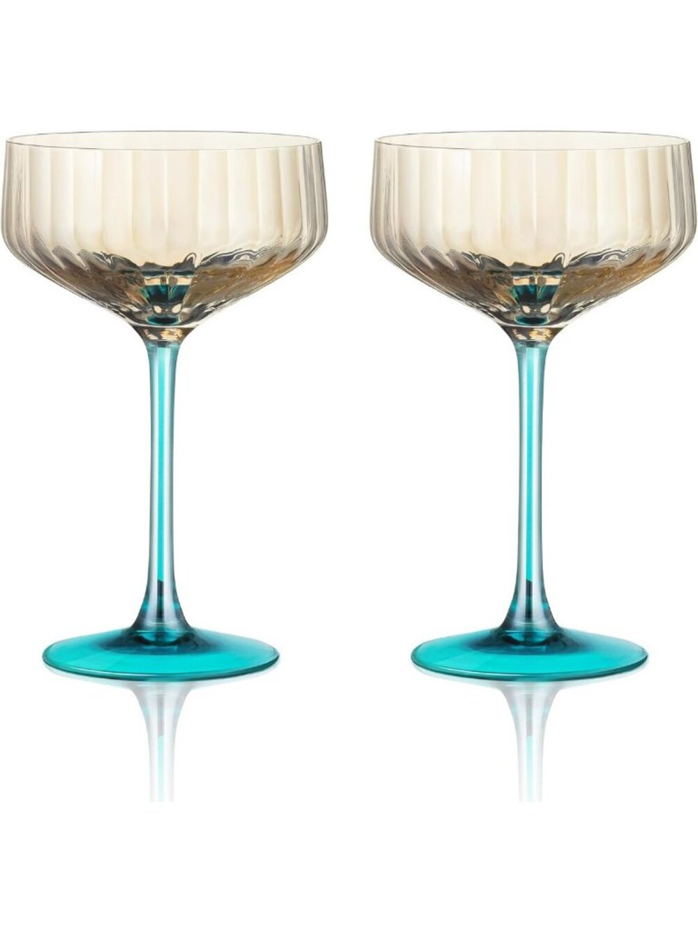 Vintage Colored Ribbed Martini Glasses Set of 2 - Hand Blown Gray & Turquoise